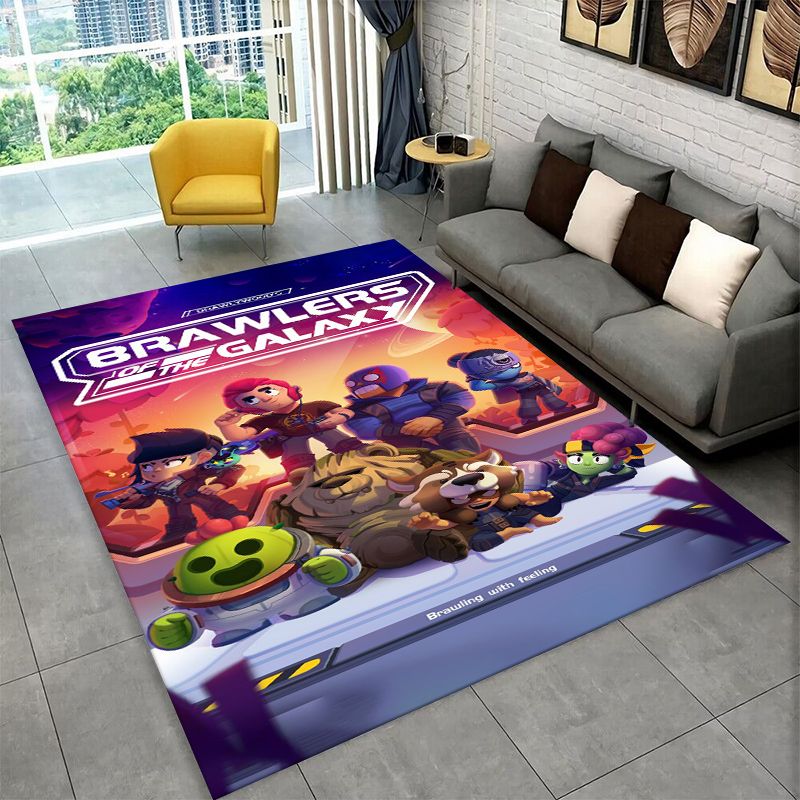 Kids Outdoor Area - Cartoon B-Brawl Game Non-Slip Area Rug