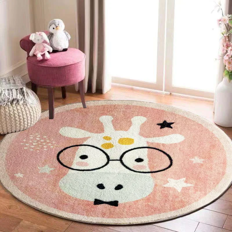 Kids Outdoor Floor Cushions - Cartoon Giraffe Round Mat Child Bedroom