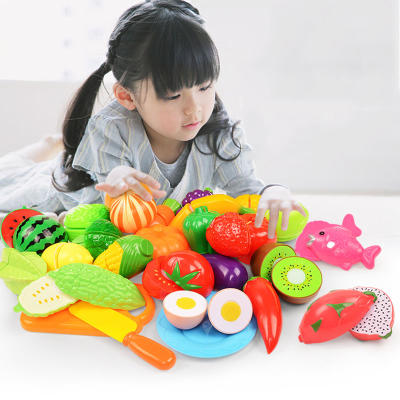 Kids Outdoor Mud Kitchen Accessories - Children Fruit Cutting Toys and Vegetables