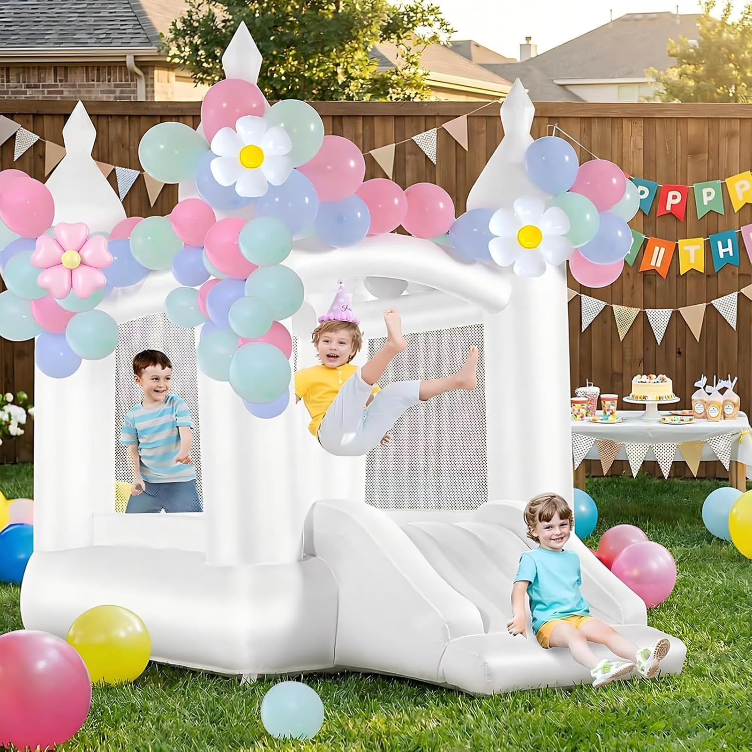 White Bounce House Indoor Outd - Kids Outdoor House With Slide review and price