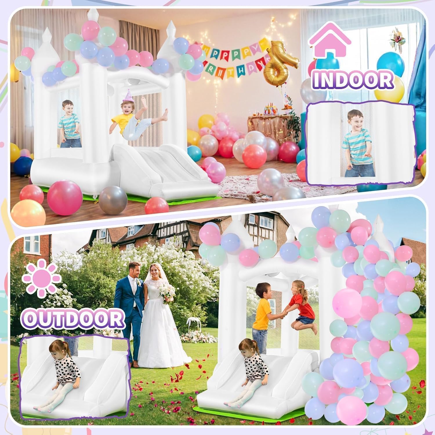 White Bounce House Indoor Outd - Kids Outdoor House With Slide review and price