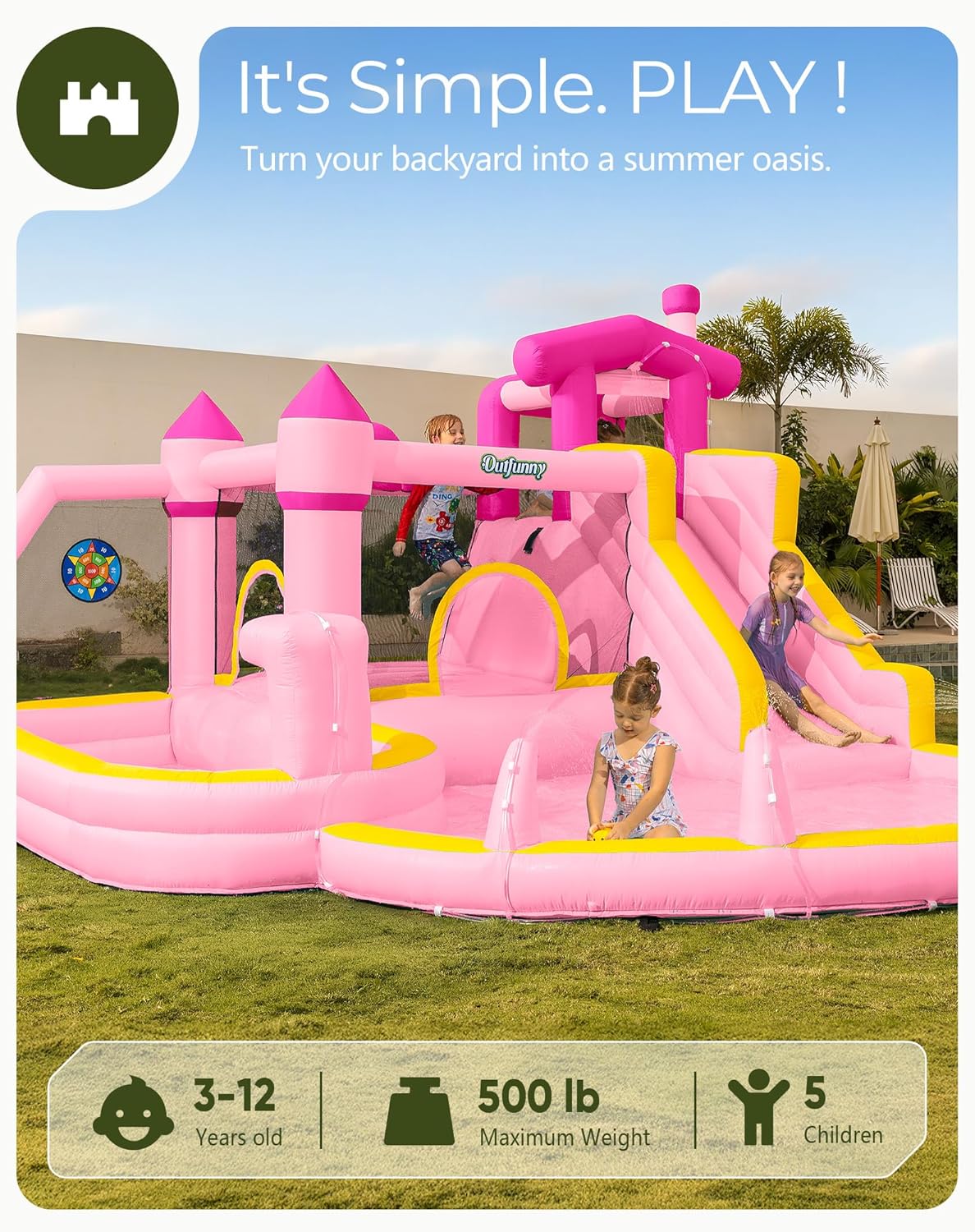 Pink Inflatable Water Slide Bo - Kids Outdoor House With Slide review and price