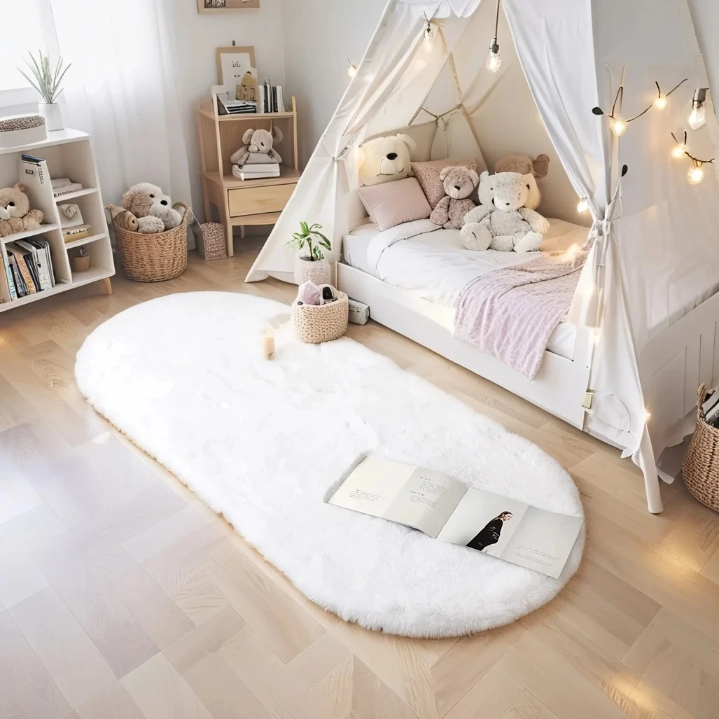 Oval Faux Rabbit Fur Rug Ultra - Kids Outdoor Floor Cushions review and price